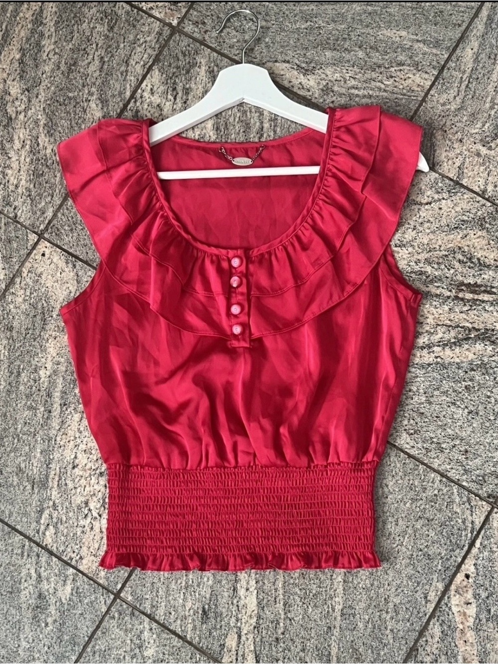 Women’s fairytale whimsical summer Satin Ruffle Neck Tank Top -